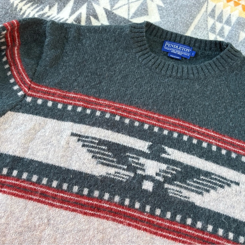 Pendleton Charcoal and Crimson Crewneck Sweater